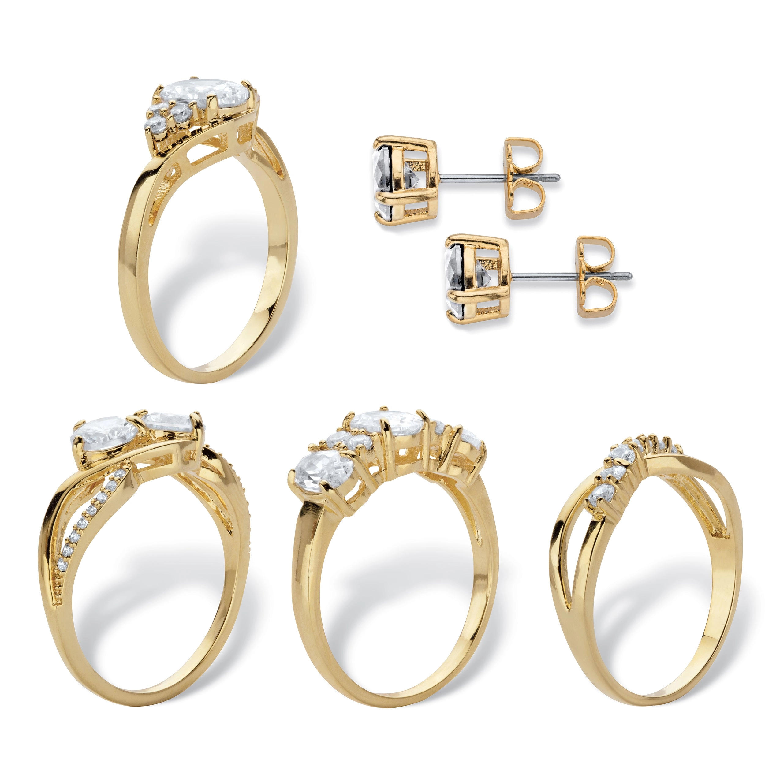 18.23 TCW CZ 5-Piece 14k GP Stud and Ring Set