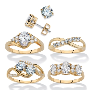 18.23 TCW CZ 5-Piece 14k GP Stud and Ring Set