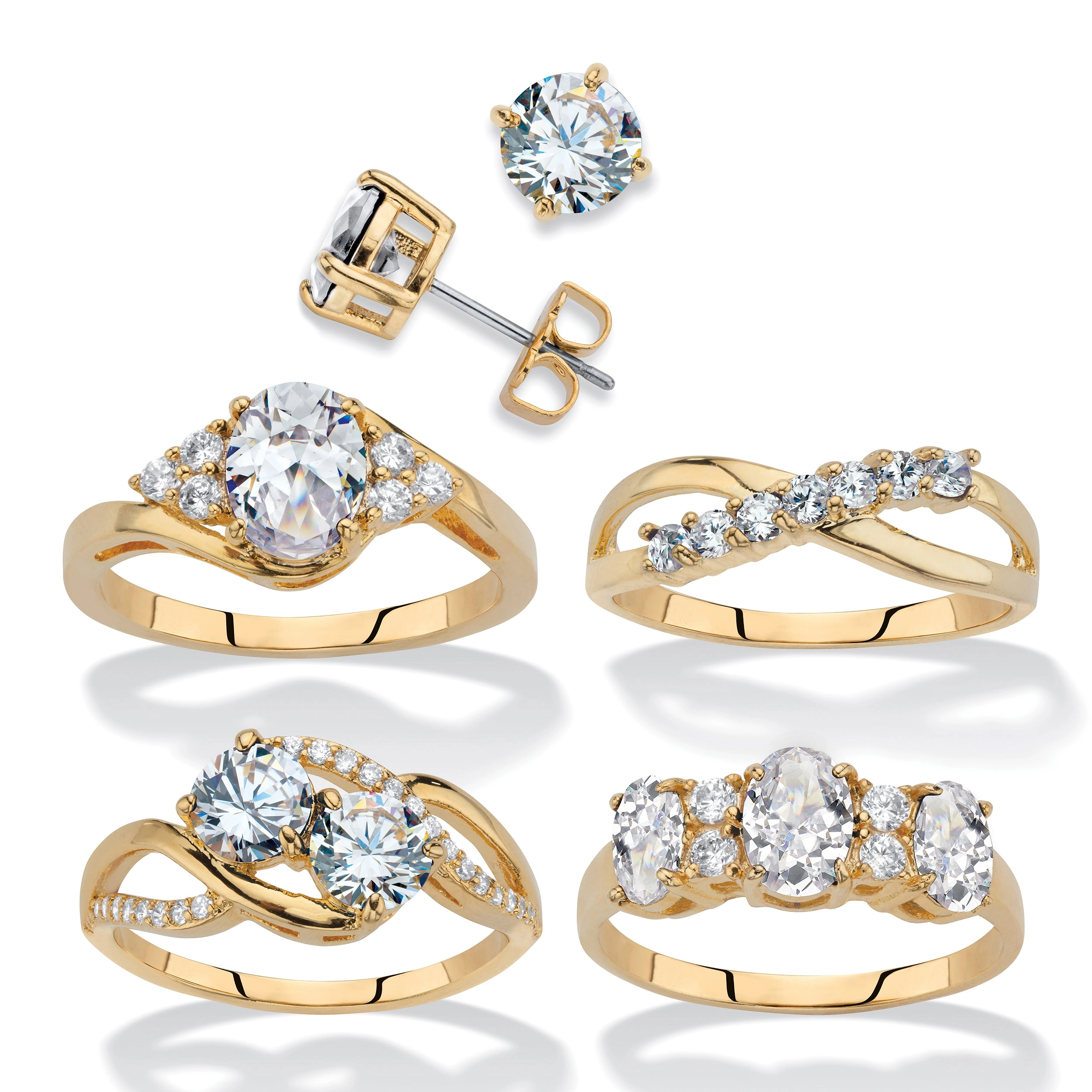 18.23 TCW CZ 5-Piece 14k GP Stud and Ring Set
