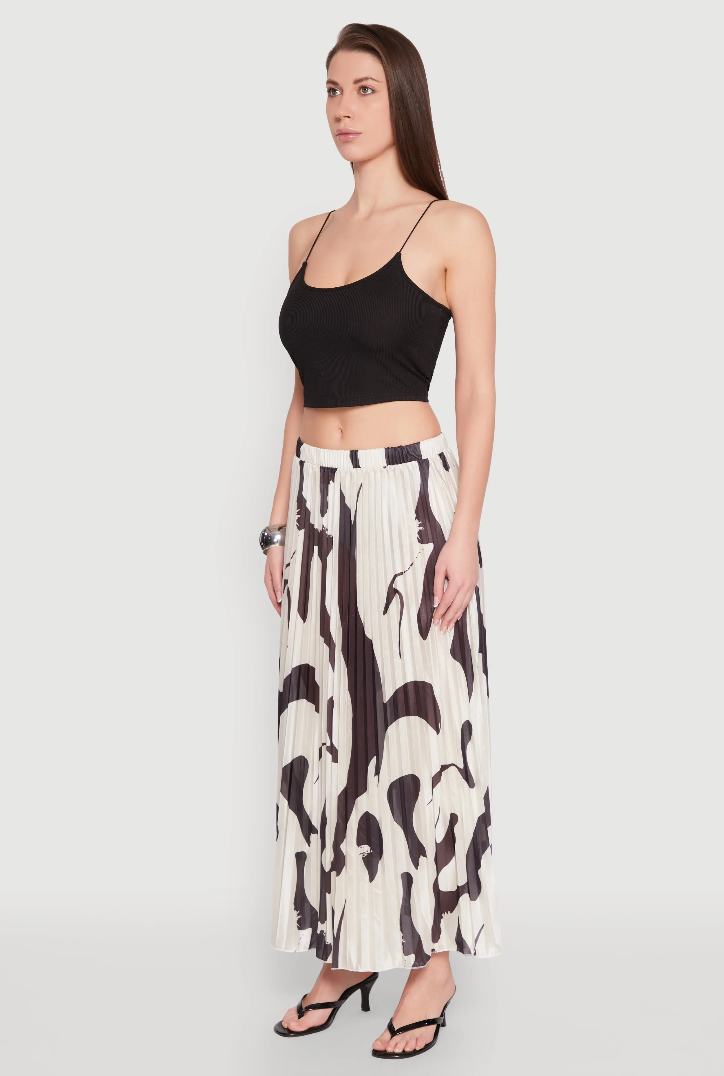 Abstract Print Plisse Maxi Skirt
