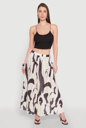 Abstract Print Plisse Maxi Skirt