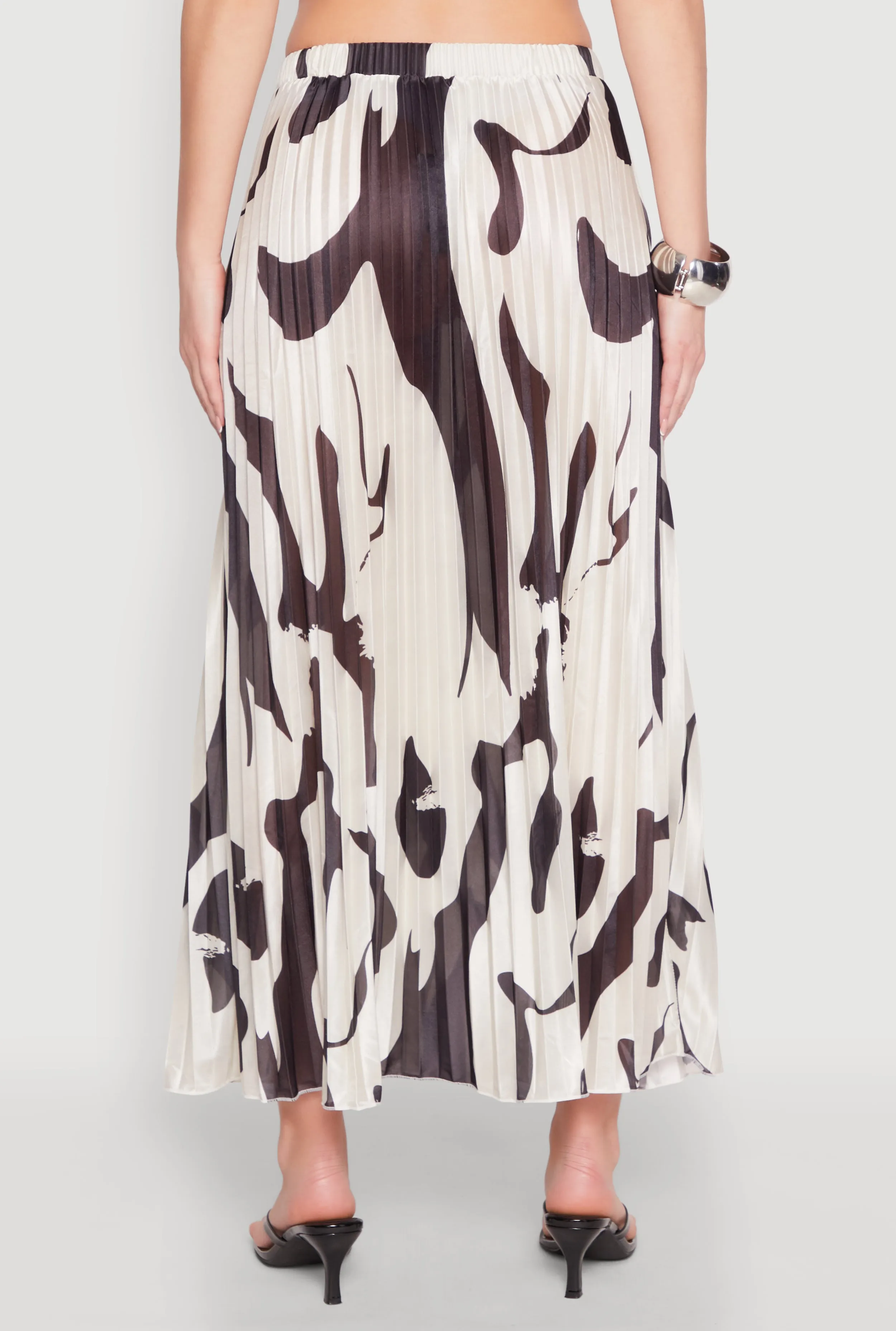 Abstract Print Plisse Maxi Skirt