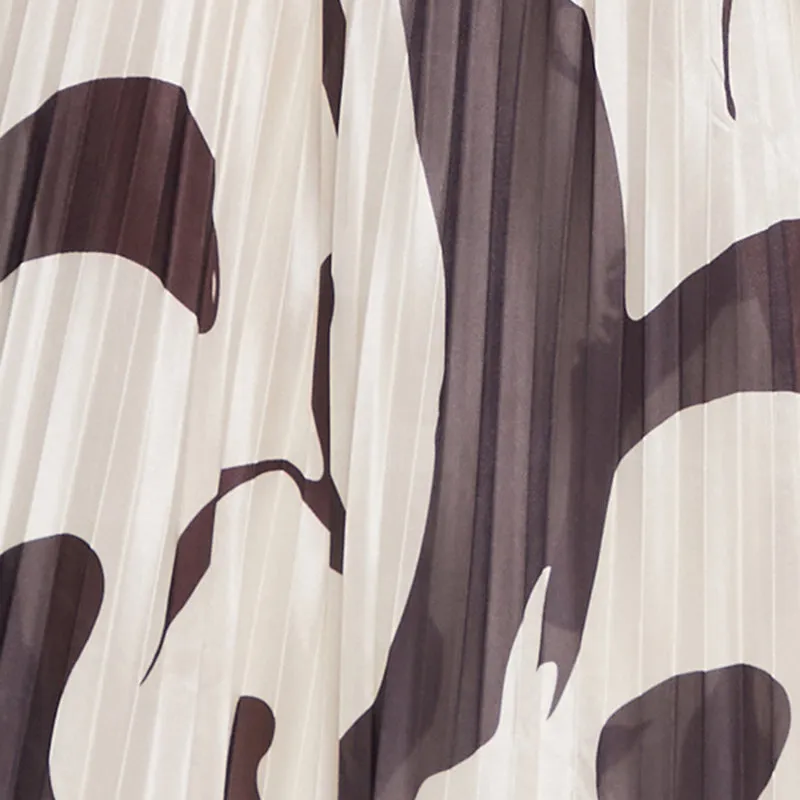 Abstract Print Plisse Maxi Skirt
