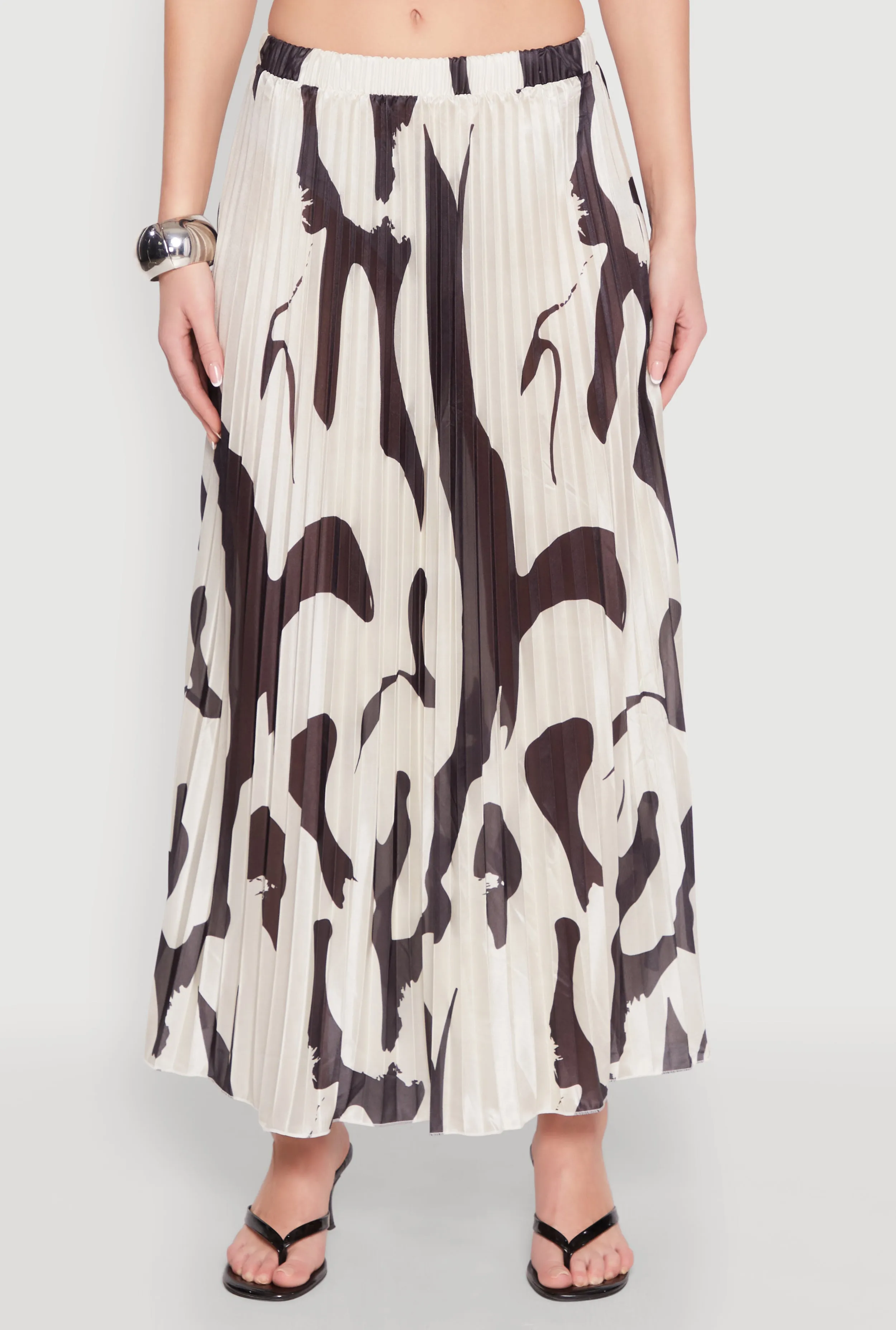 Abstract Print Plisse Maxi Skirt