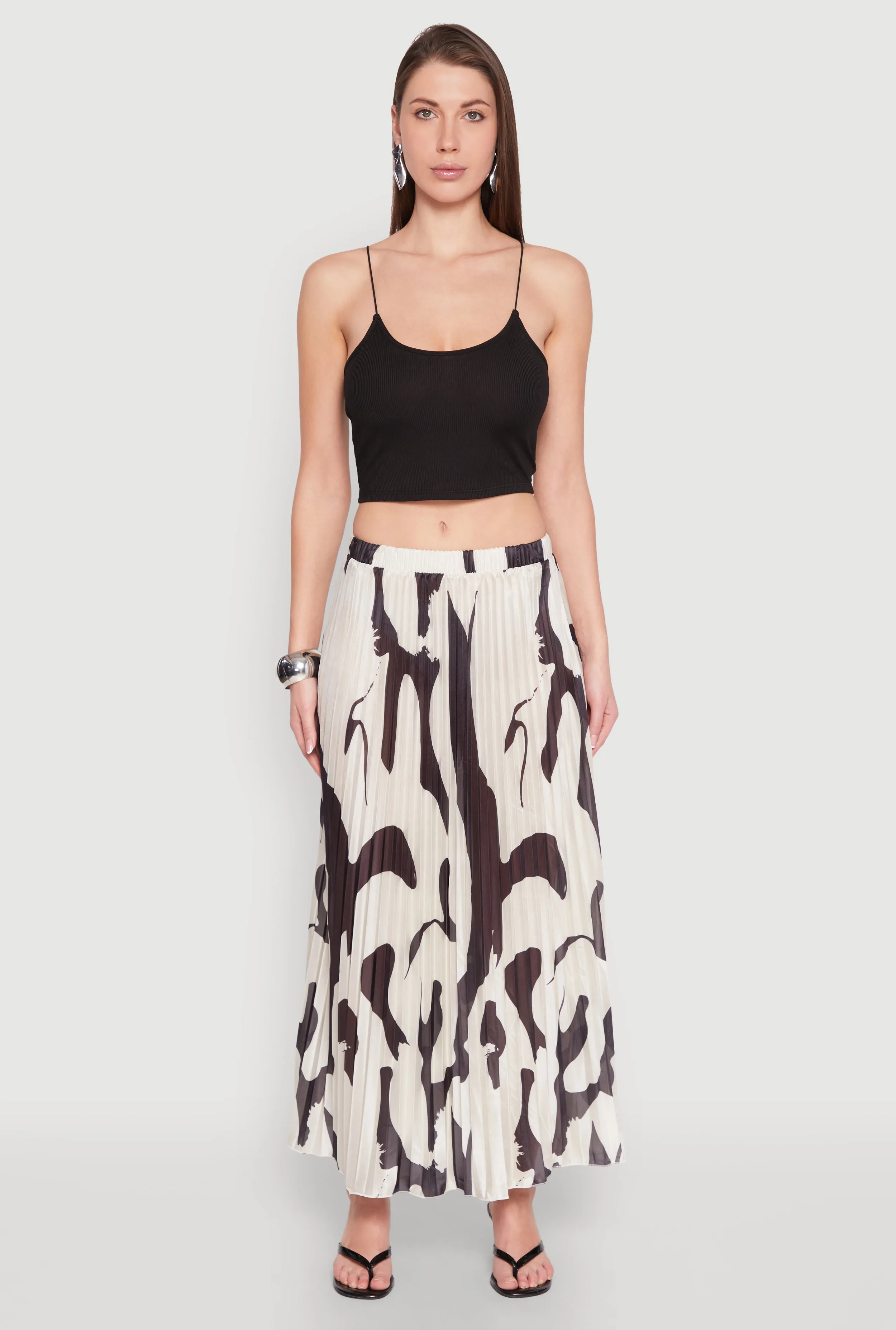 Abstract Print Plisse Maxi Skirt