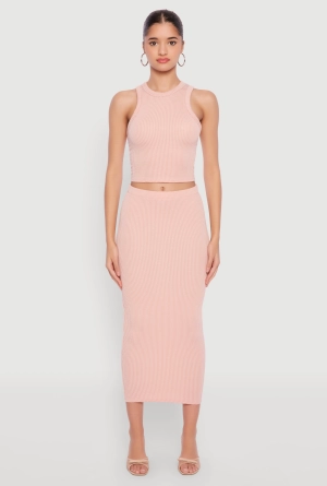 Almost Famous Ribbed Knit Midi Skirt