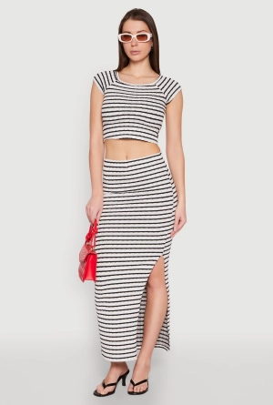 Almost Famous Striped Side Slit Skirt