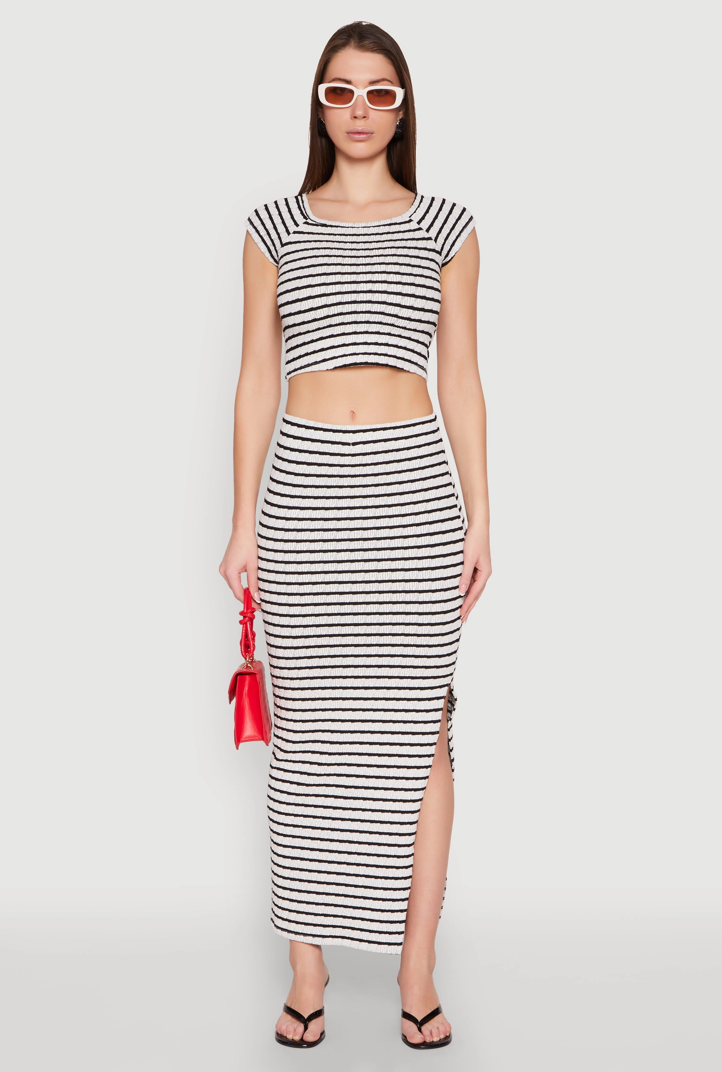 Almost Famous Striped Side Slit Skirt