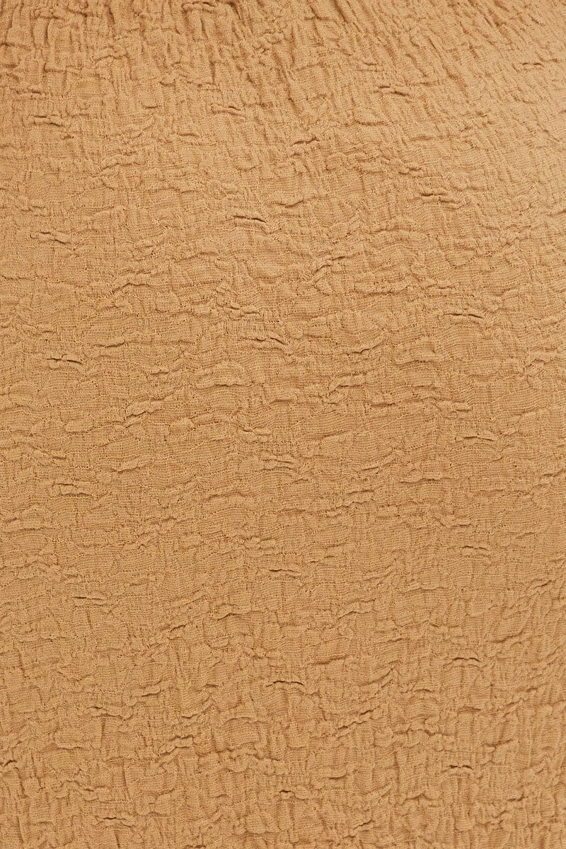 Beige Midi Skirt Elastic Waist Textured