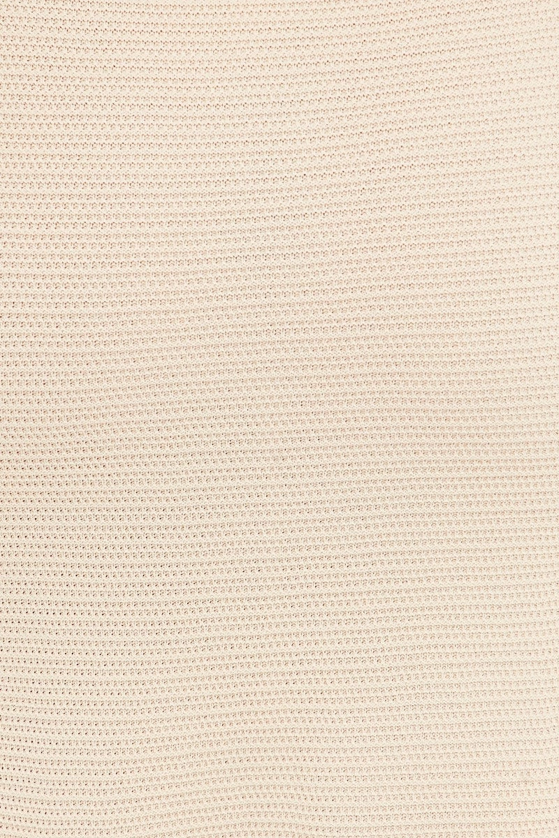 Beige Midi Skirt Knit Front Split