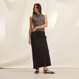 Beka Heavy Linen Skirt (Black)