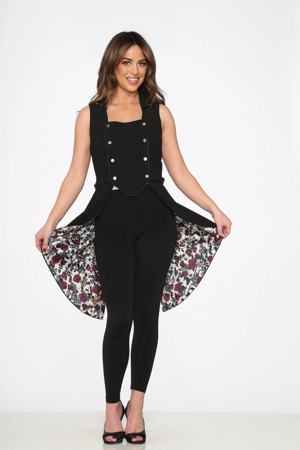 Black Floral Vest Back Split