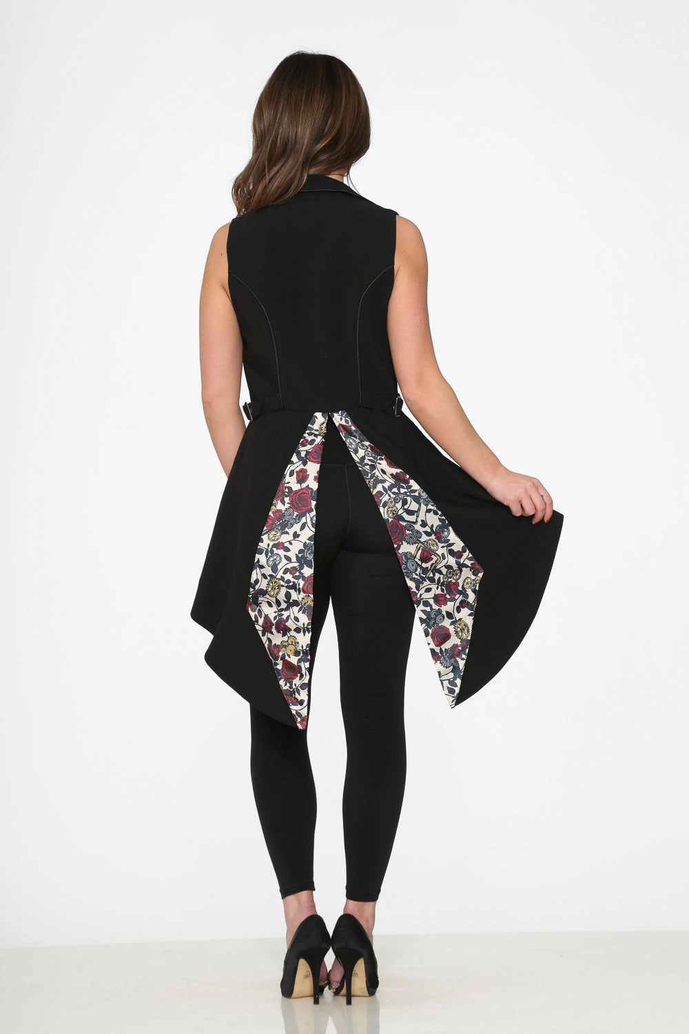 Black Floral Vest Back Split
