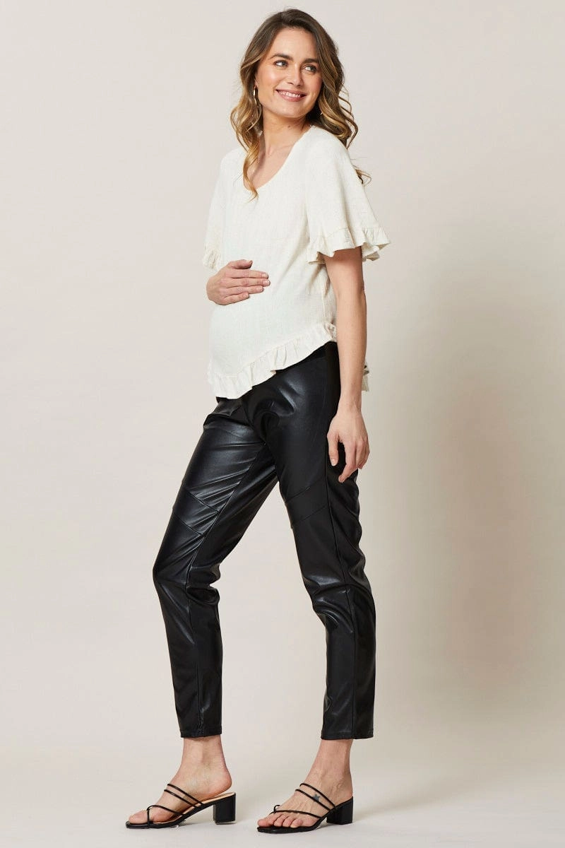 Black Maternity Bump Support Faux Leather Legging