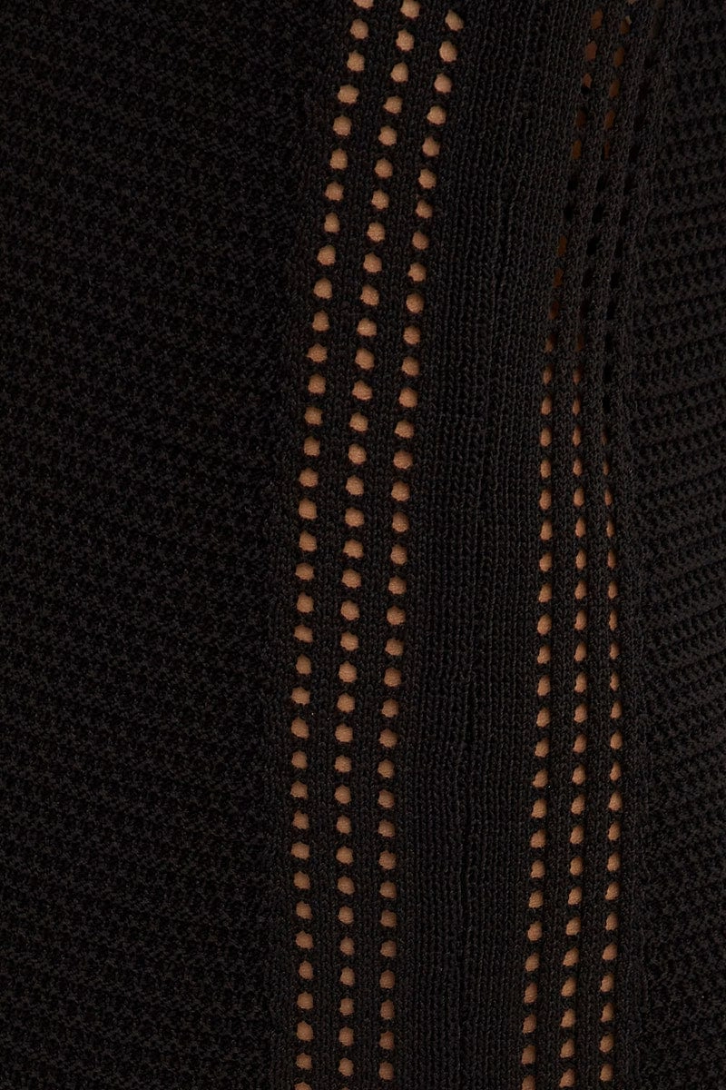 Black Midi Skirt Knit Front Split