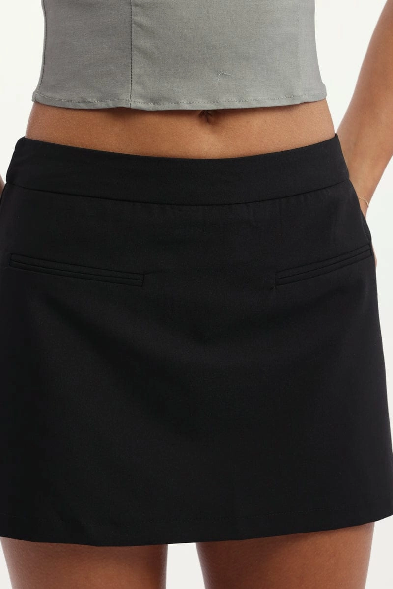 Black Mini Skort High Rise Pocket Detail Tailored