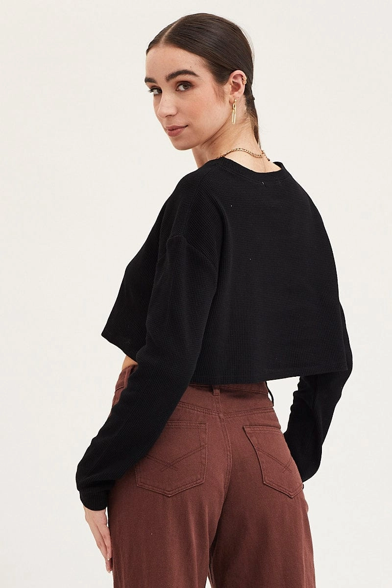 Black Oversized Top Long Sleeve Crew Neck