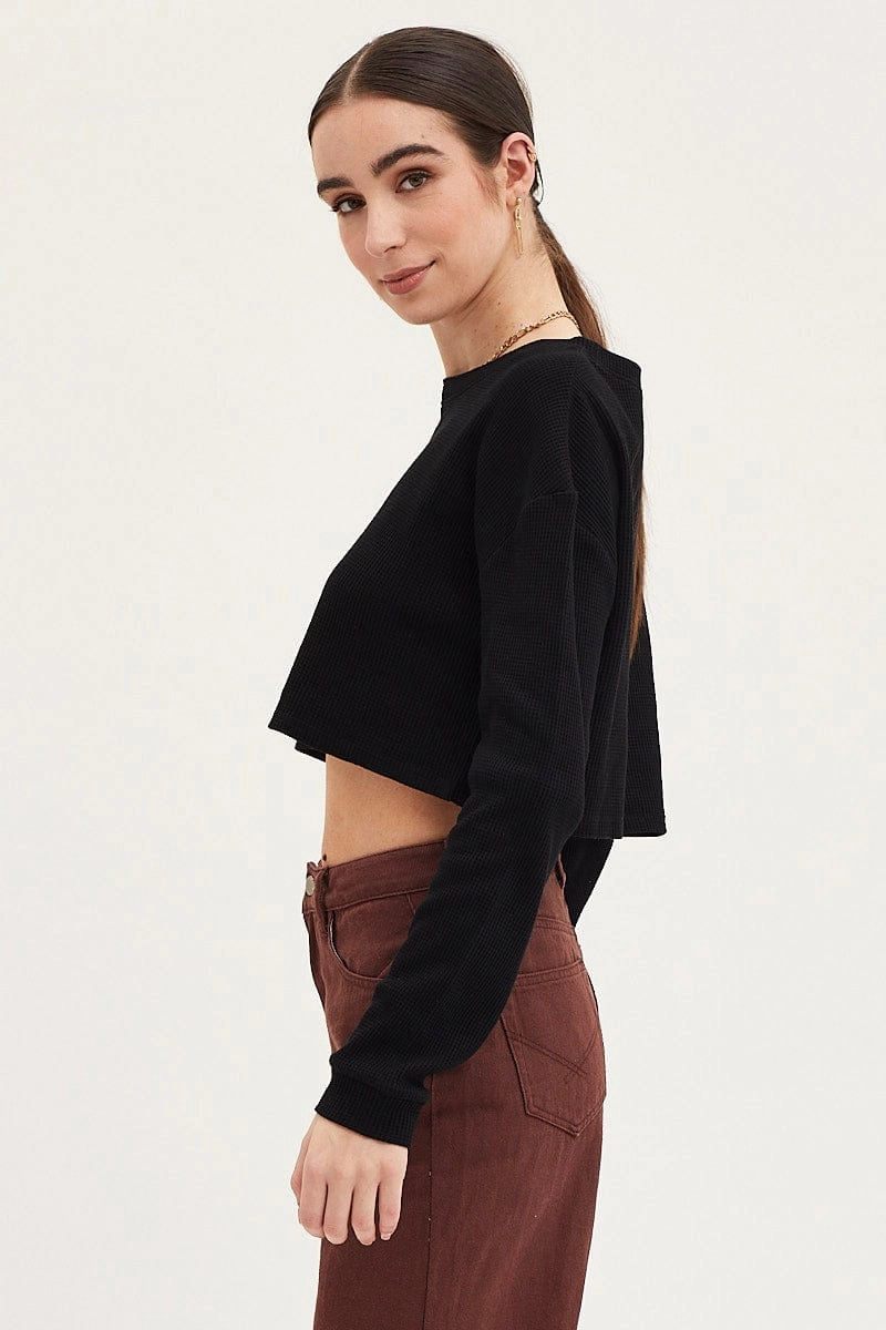 Black Oversized Top Long Sleeve Crew Neck