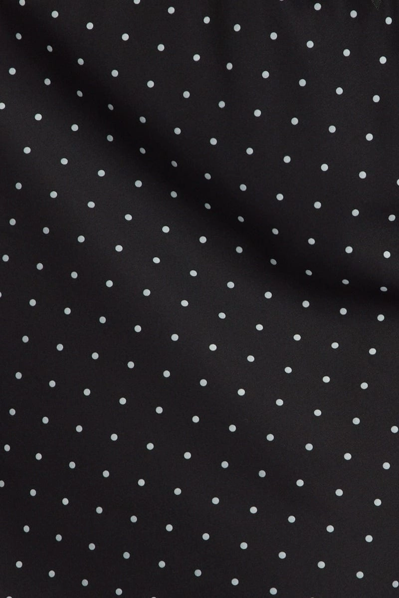 Black Polka Dot Mini Slip Skirt Elastic Waist Picot Trim Bias Cut