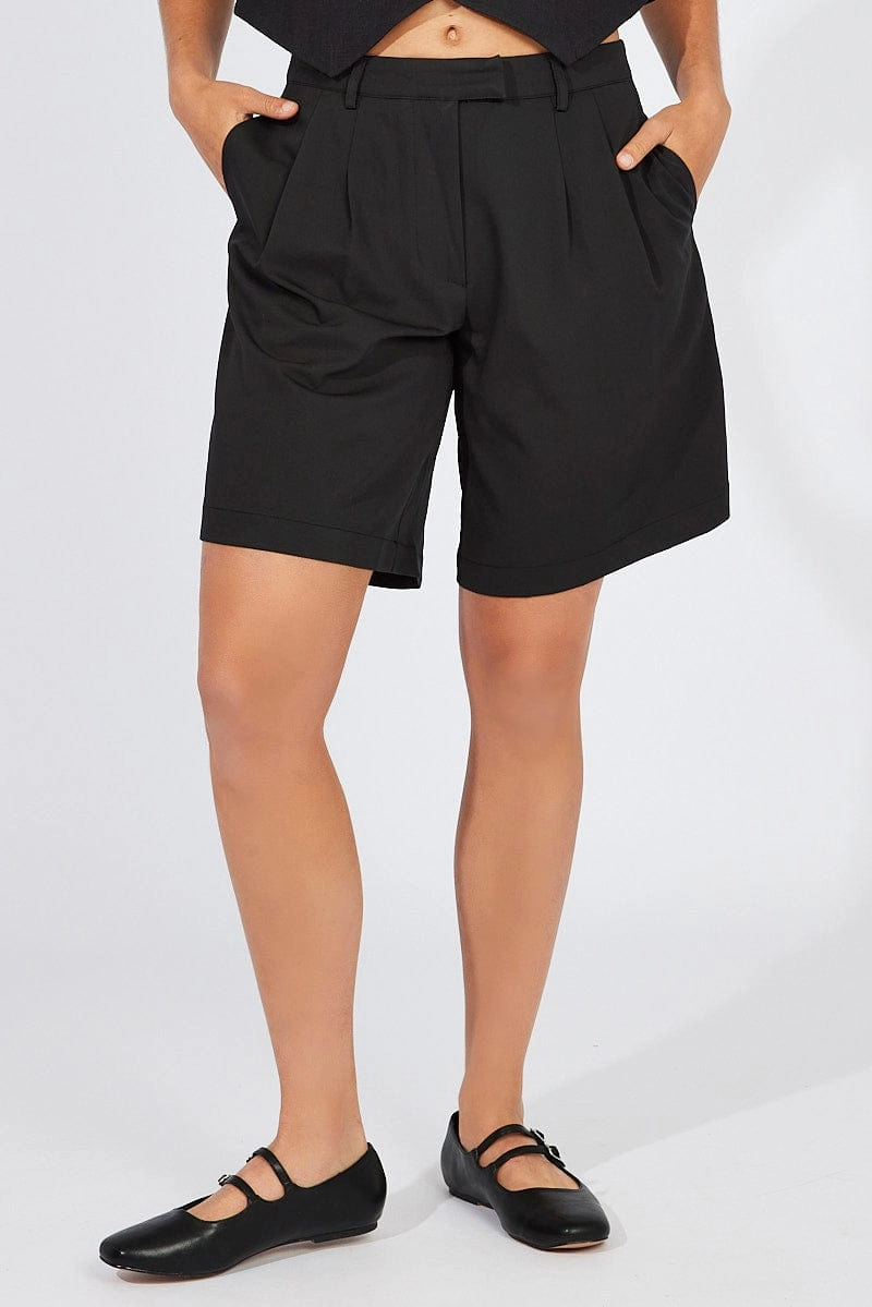 Black Tailored Longline Mid Rise Short
