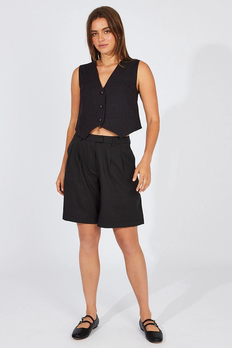 Black Tailored Longline Mid Rise Short