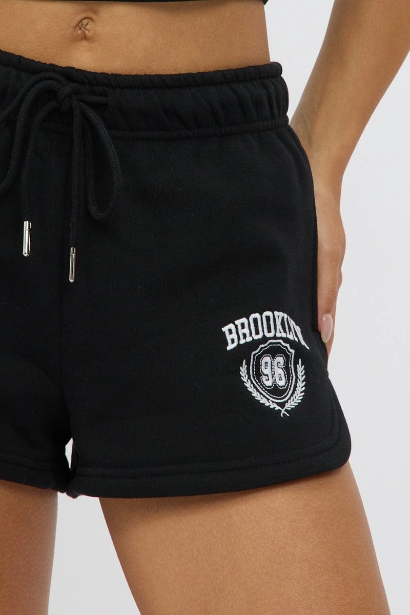 Black Track Shorts Mid Rise