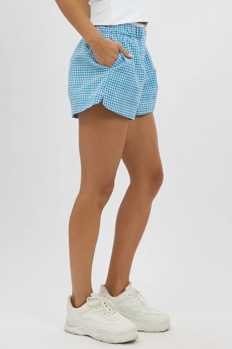 Blue Check Boxer Shorts Elasticated Waist