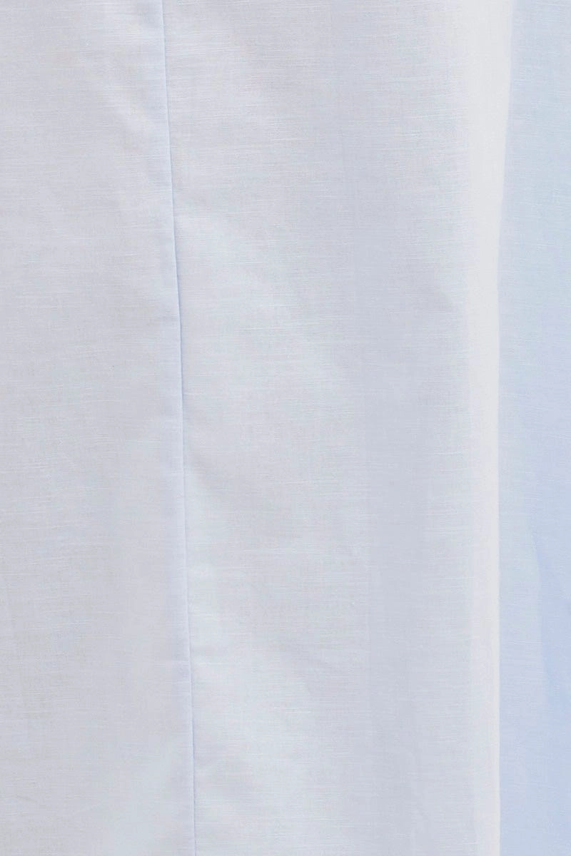 Blue Maxi Skirt Linen Blend Side Split