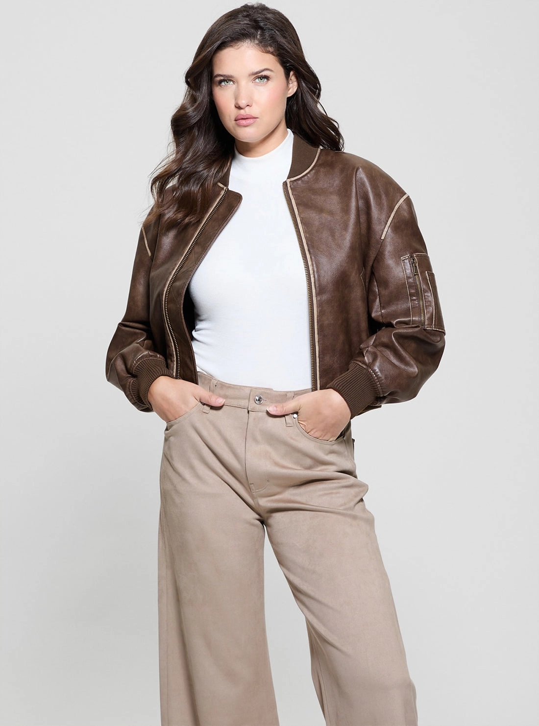 Brown Angelique Vintage Bomber Jacket