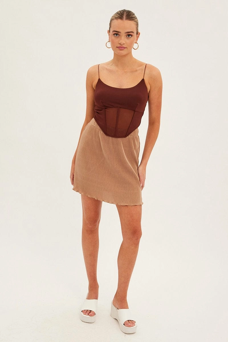 Brown Plisse Mini Skirt
