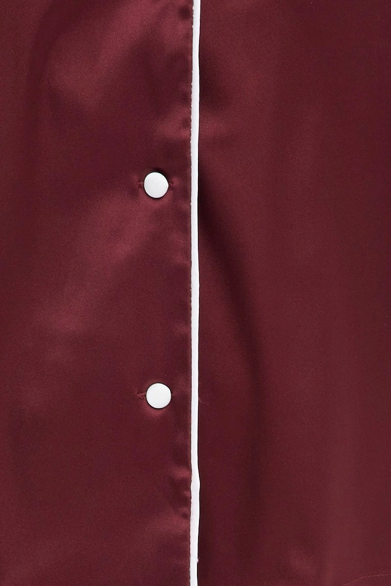 Brown Satin Pj Piping Button Through Pyjama Set
