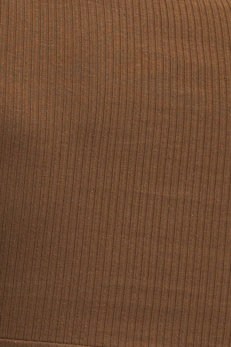 Brown Top Short Sleeve Midriff