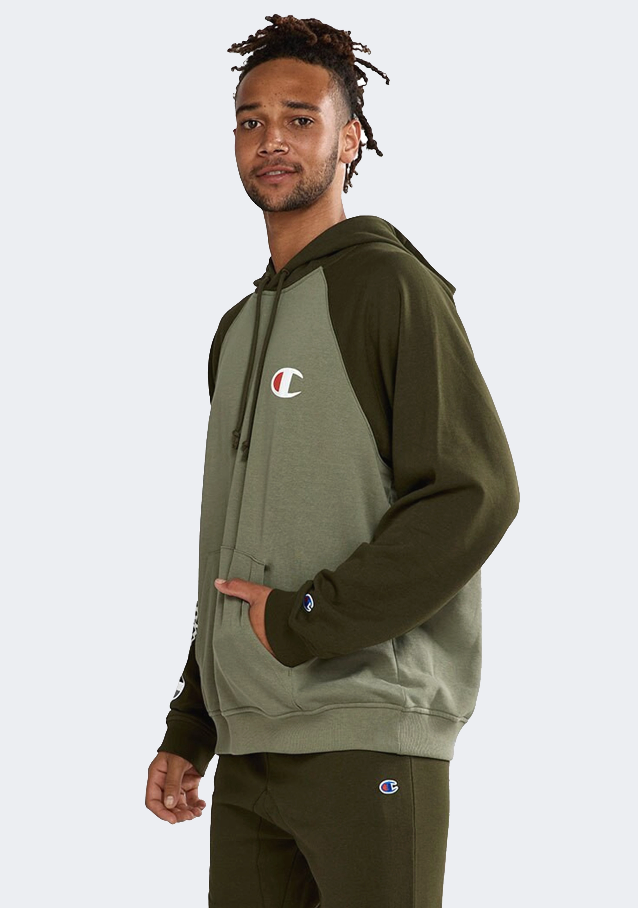 Champion Mens Lightweight Terry Colour Block Hoodie