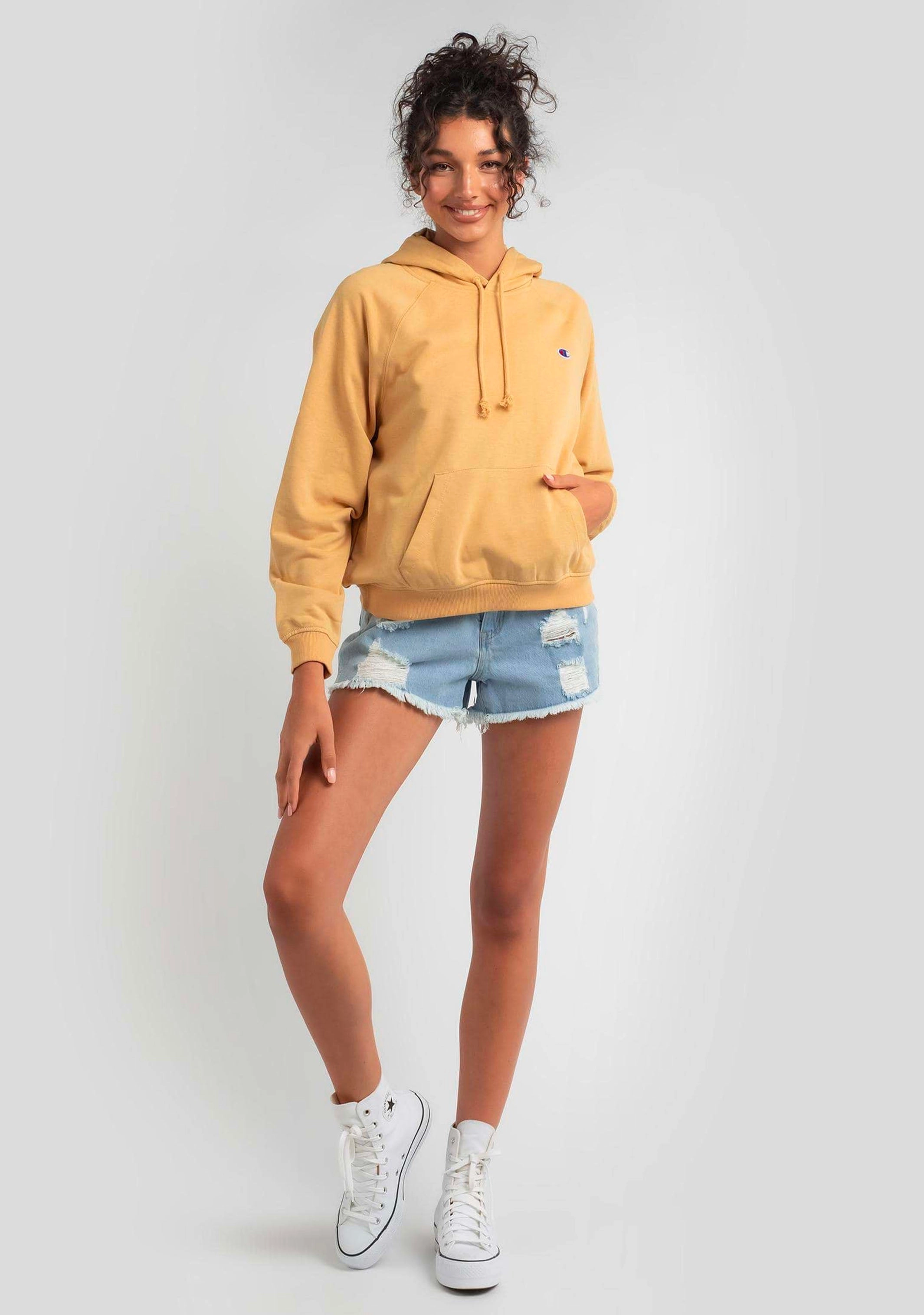 Champion Women's French Terry Script Hoodie Mustard