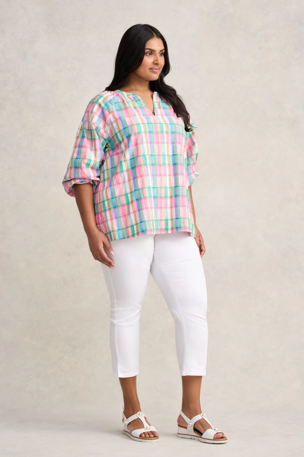 Cotton Check Top - Multi Check Jacquard