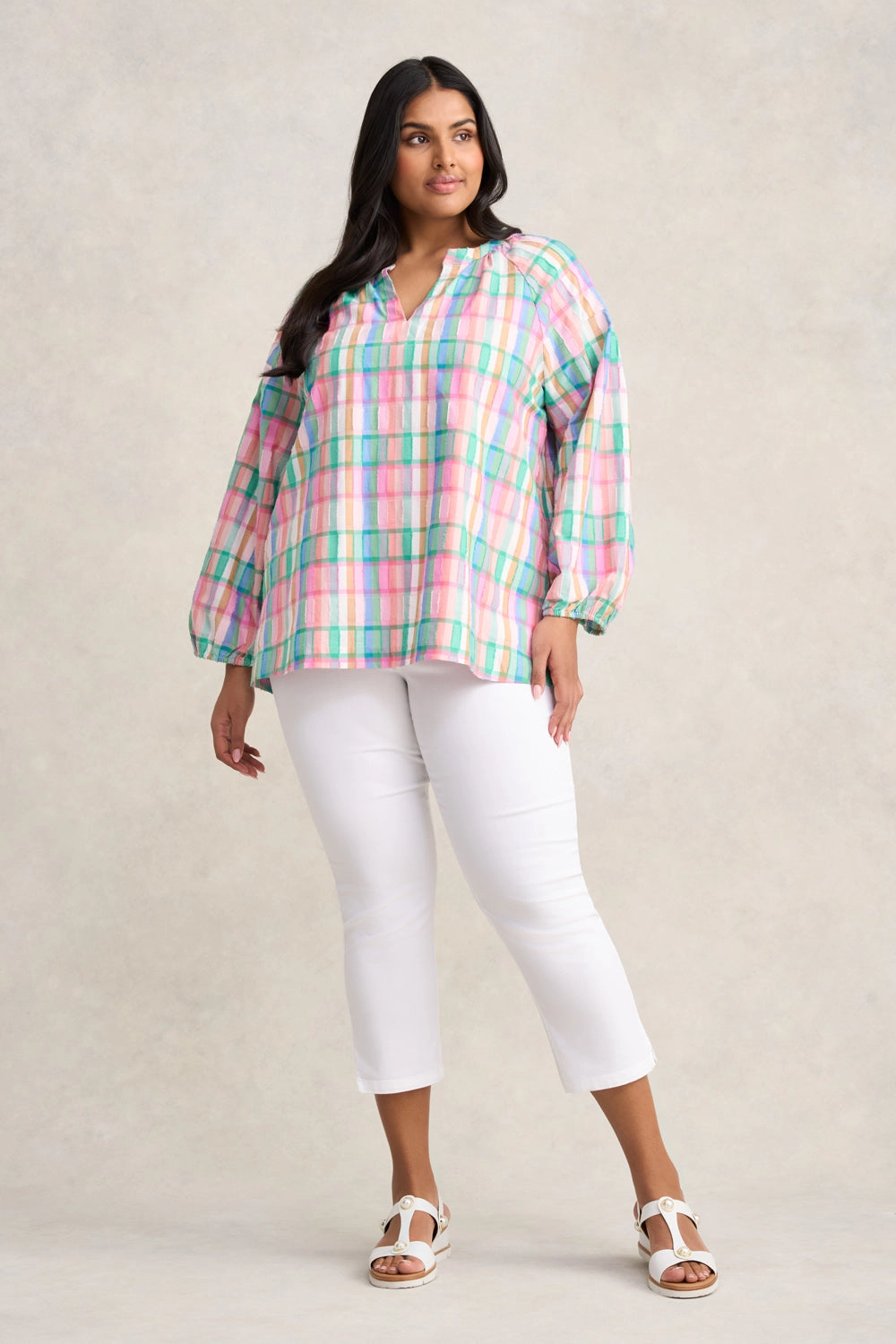 Cotton Check Top - Multi Check Jacquard