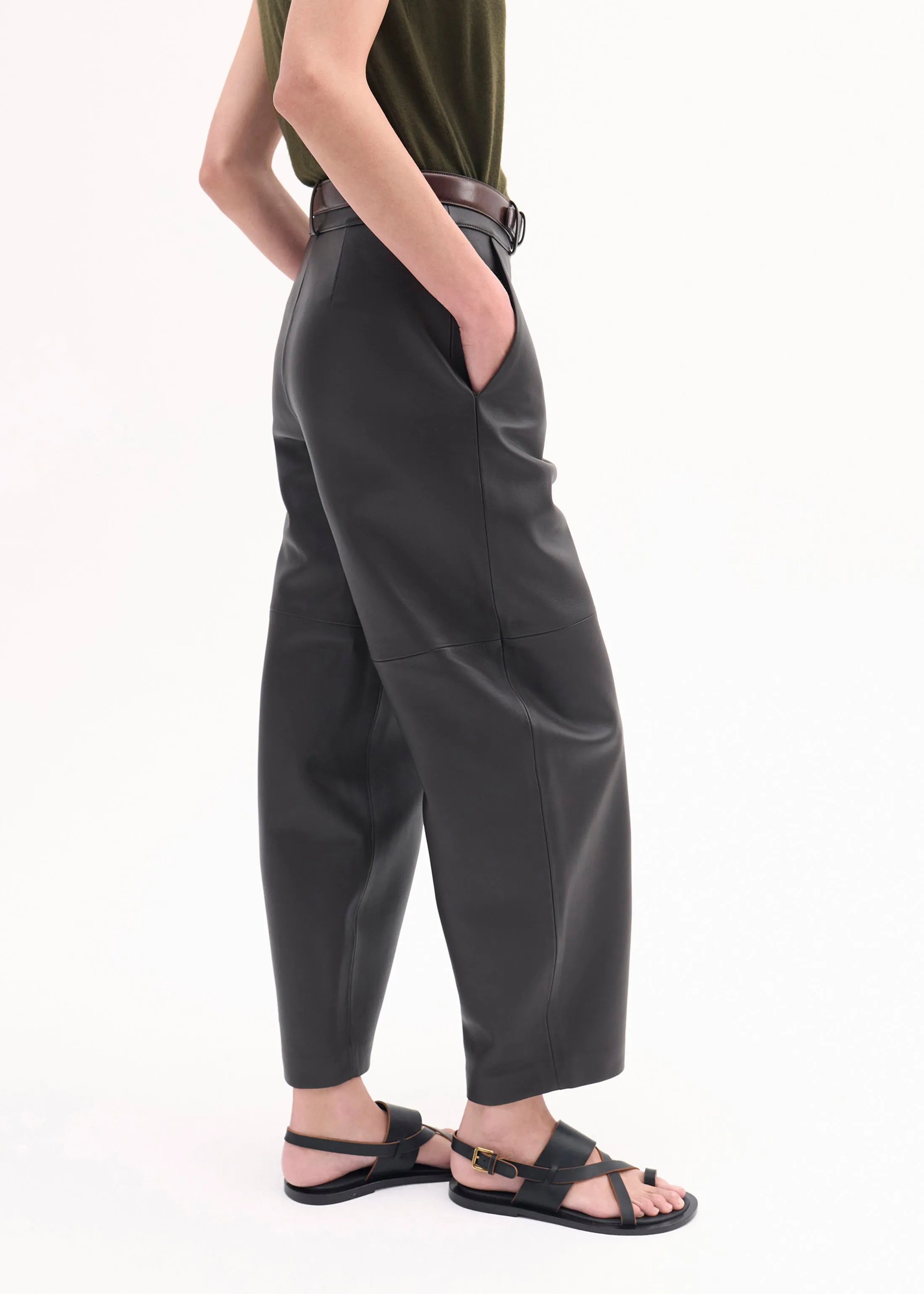 Cropped Leather Trouser - Black
