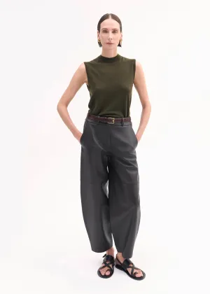 Cropped Leather Trouser - Black