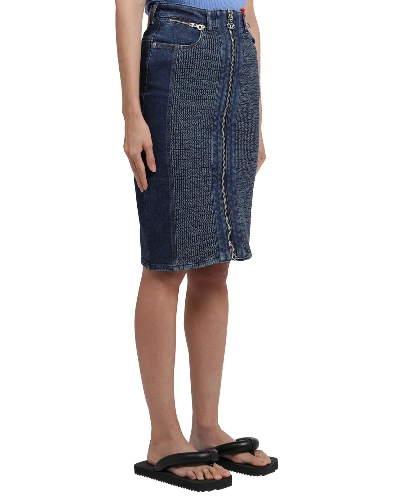 Diesel De-Ronny Smocked Denim Pencil Skirt