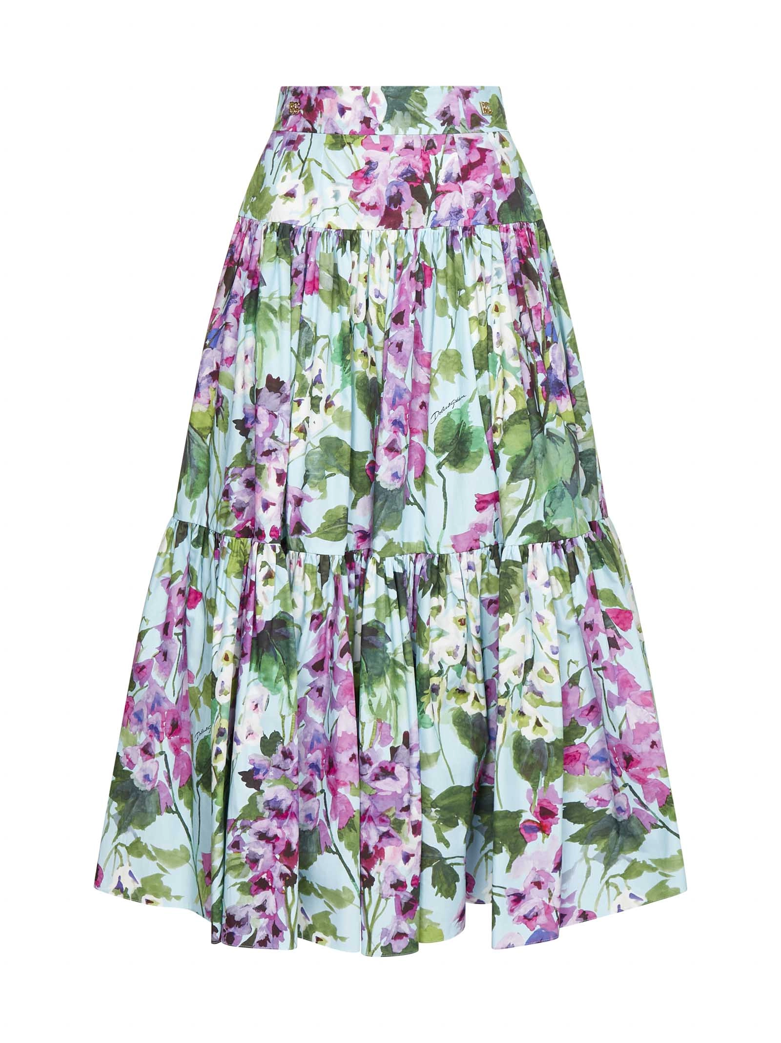 Dolce & Gabbana Bluebell-Printed Poplin Pencil Skirt