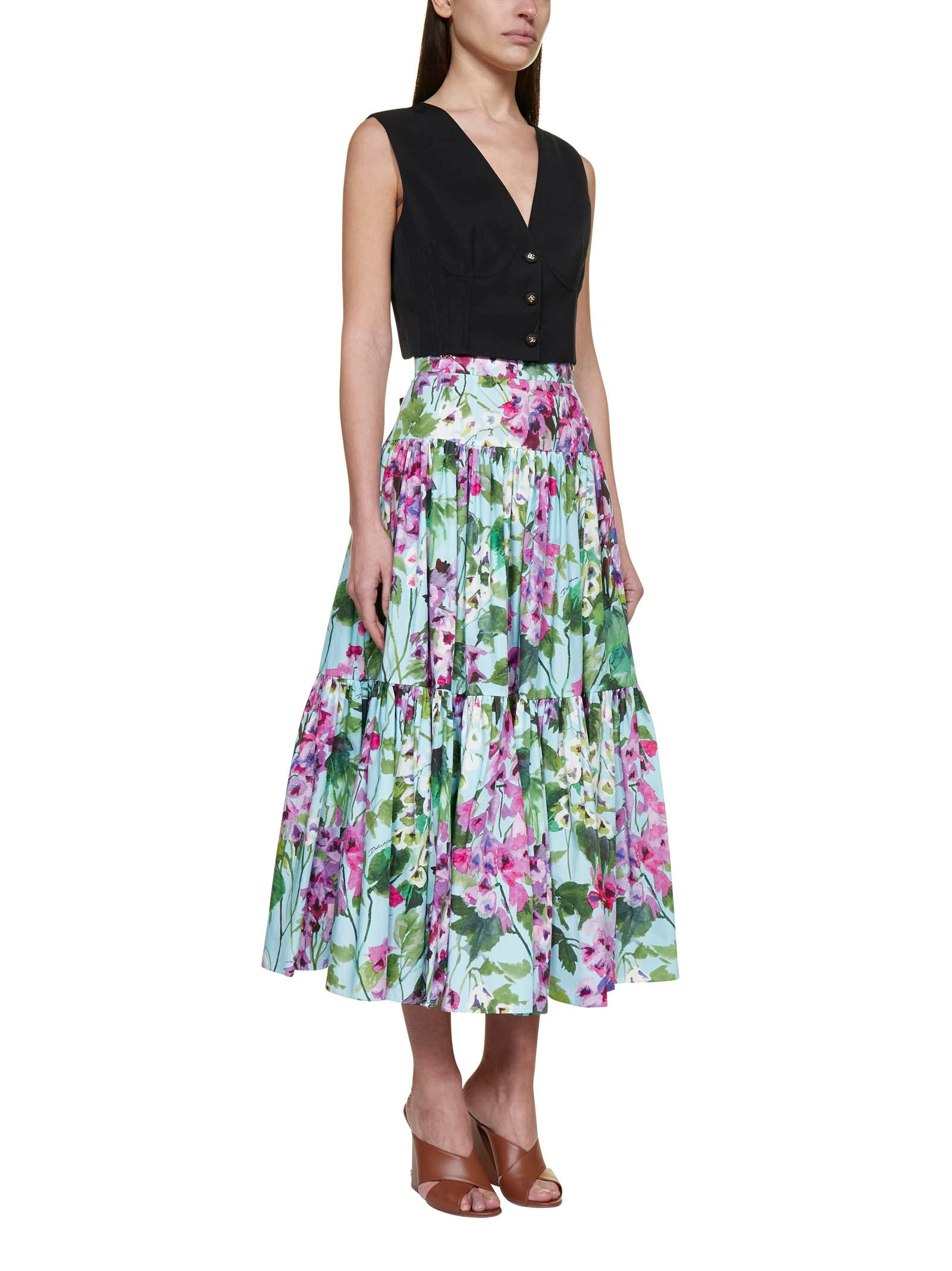 Dolce & Gabbana Bluebell-Printed Poplin Pencil Skirt