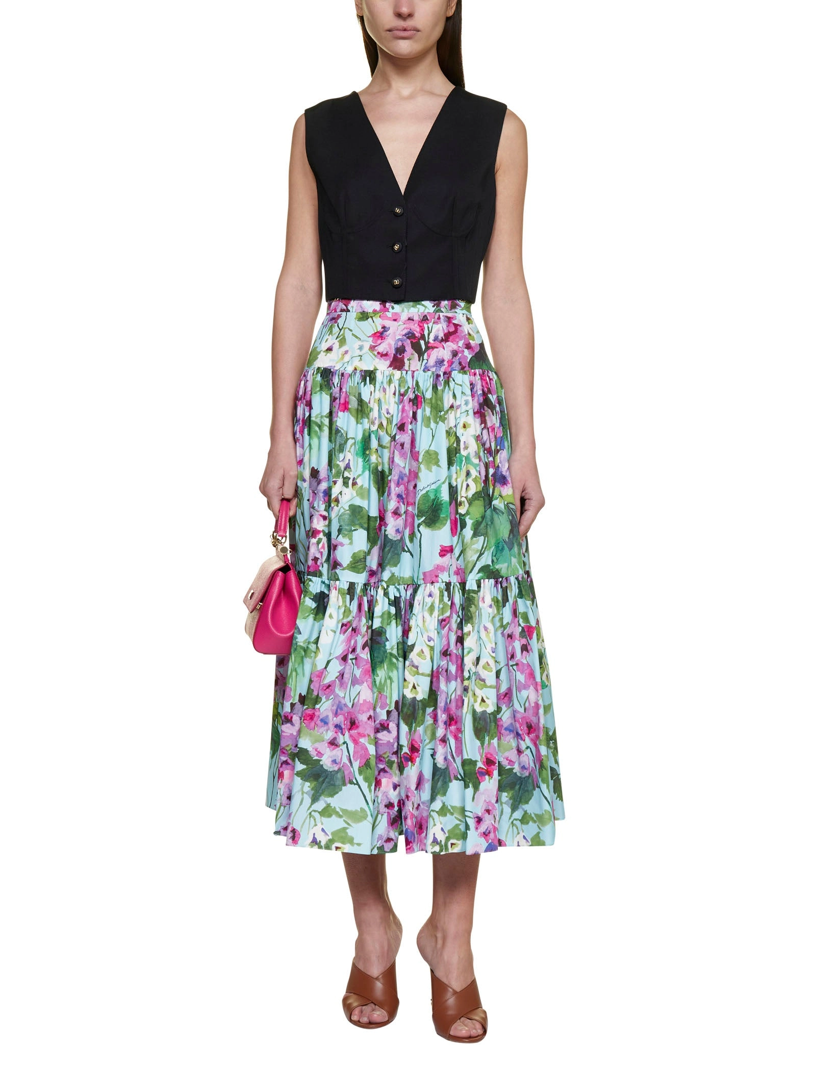 Dolce & Gabbana Bluebell-Printed Poplin Pencil Skirt