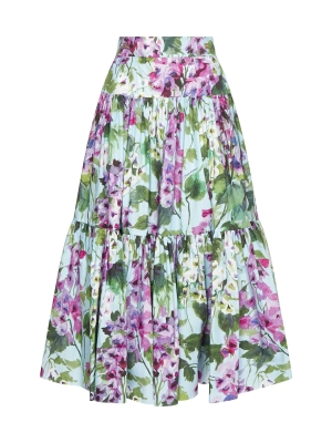 Dolce & Gabbana Bluebell-Printed Poplin Pencil Skirt