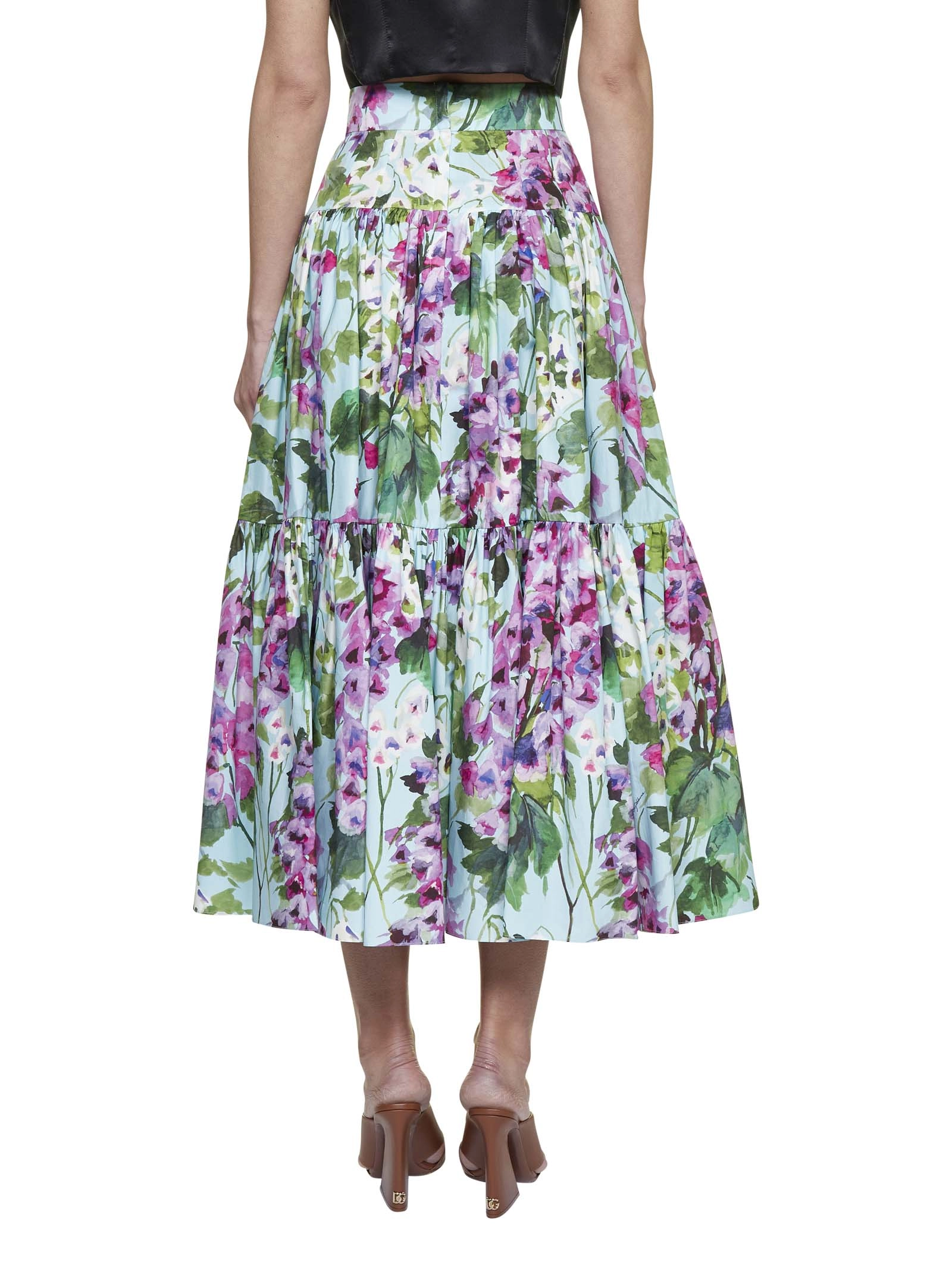 Dolce & Gabbana Bluebell-Printed Poplin Pencil Skirt