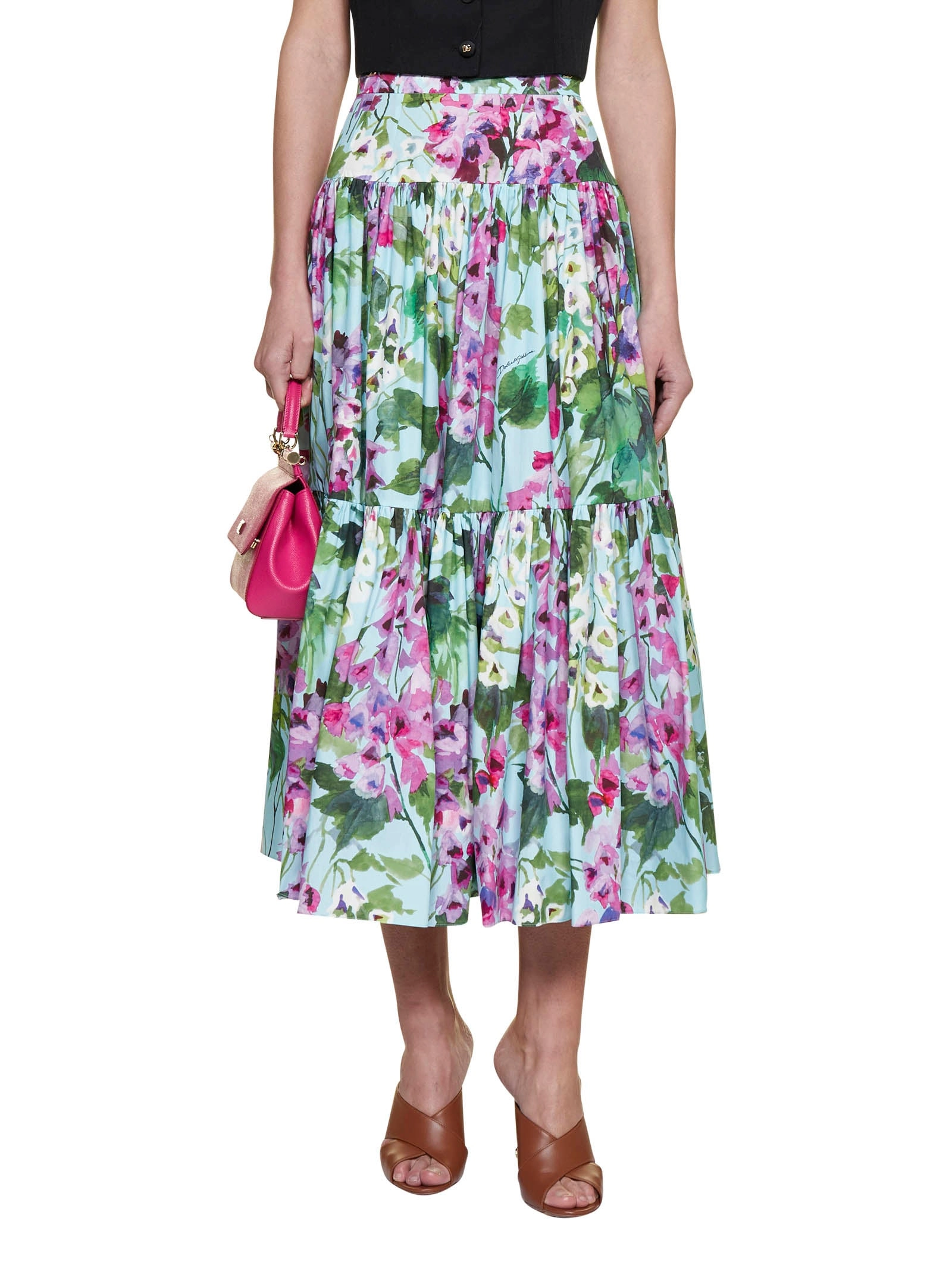 Dolce & Gabbana Bluebell-Printed Poplin Pencil Skirt