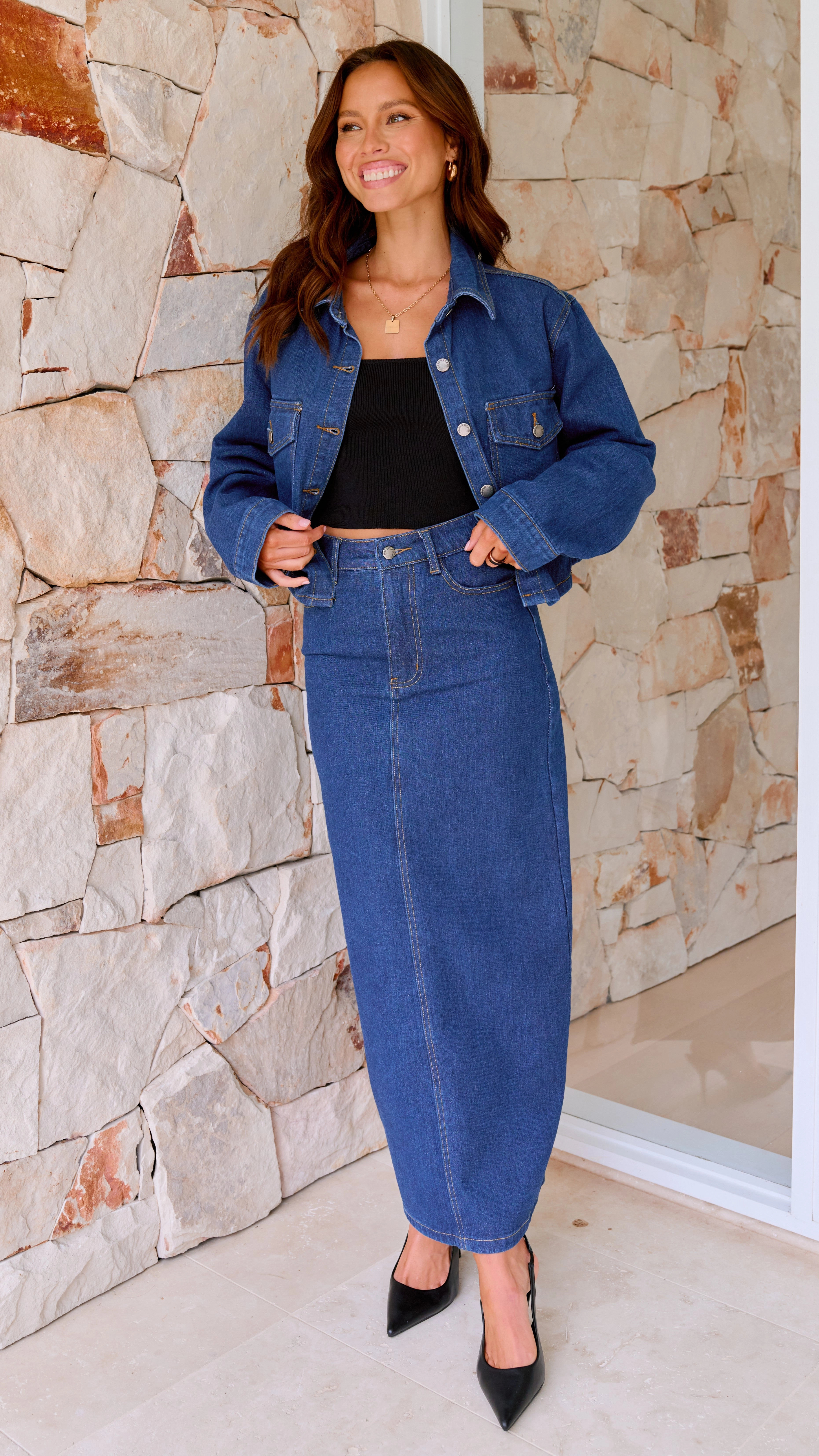 Fiona Denim Maxi Skirt - Indigo