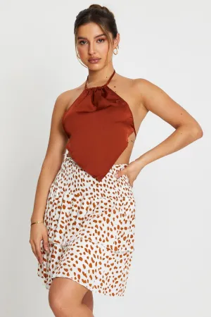 Geo Print Ruffle Skater Skirt