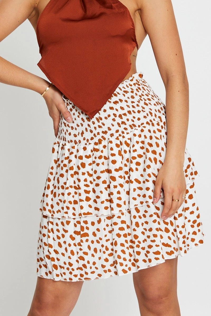 Geo Print Ruffle Skater Skirt