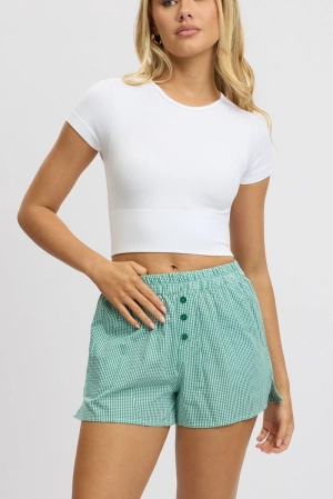 Green Check Boxer Shorts Elasticated Waist