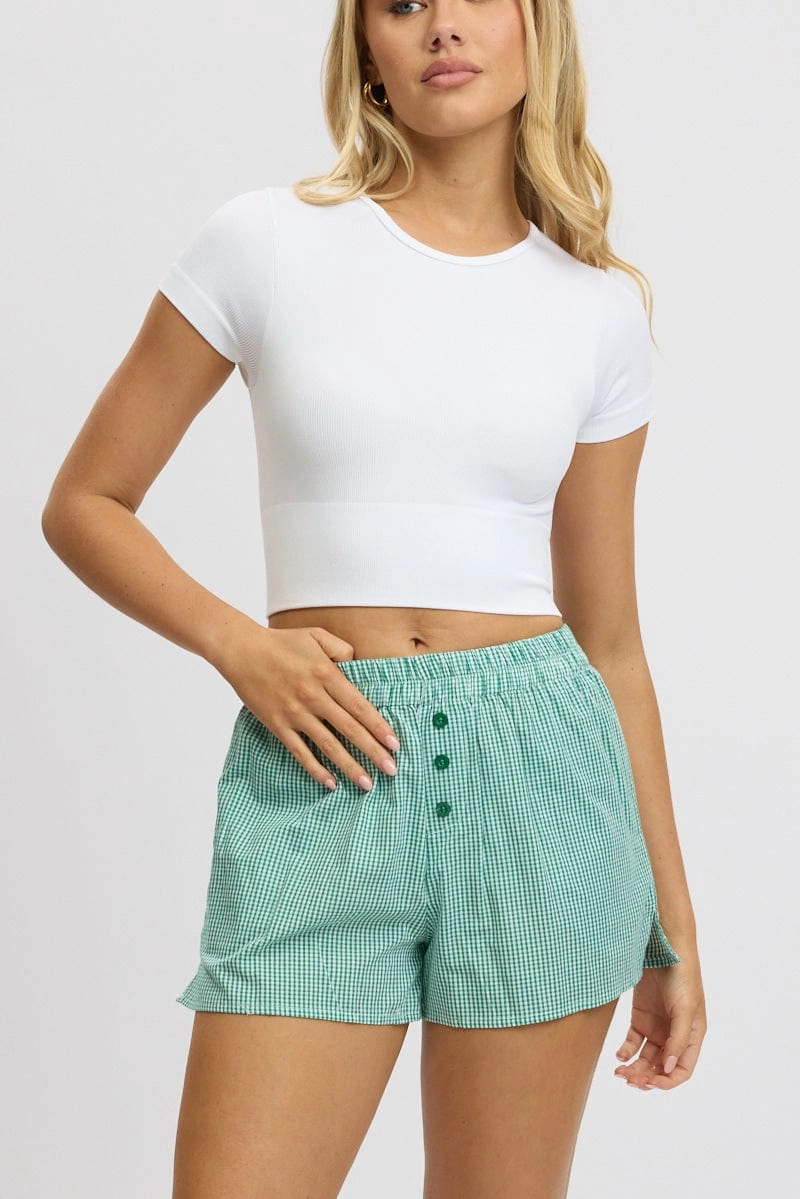 Green Check Boxer Shorts Elasticated Waist